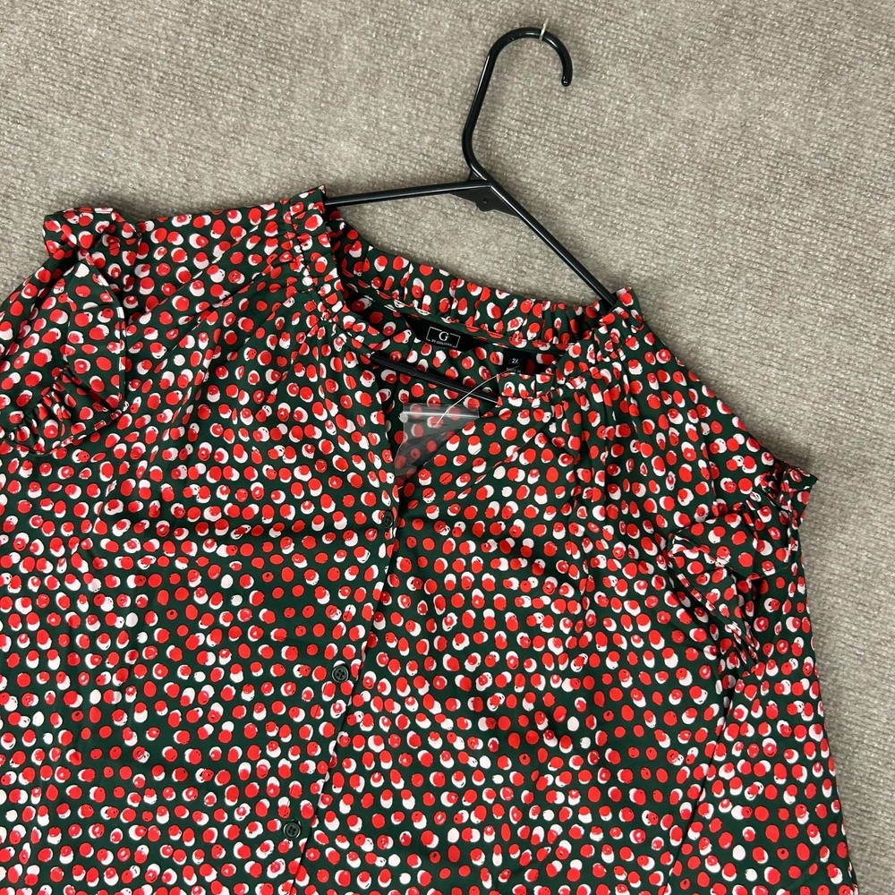 G By‎ Giuliana Blouse Top Womens 2X Multi Polka Dot Ruffle Shoulder Button Front